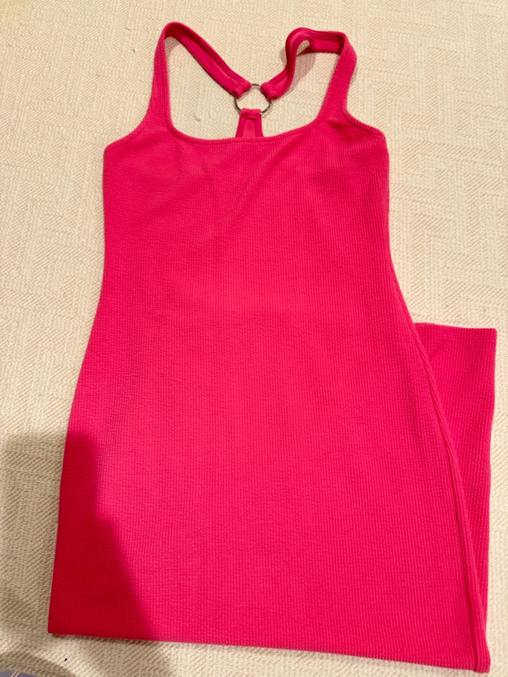 Hot pink ribbed midi dress